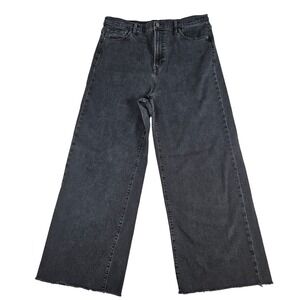 Gap Wide Leg Sky High Jeans Washed Black Raw Hem 16 Tall, Denim, High Waist Y2K